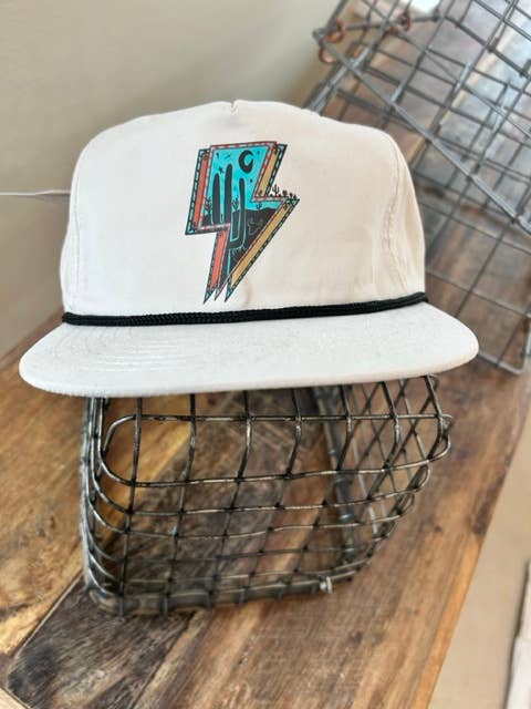 Turquoise Bolt on Vibes Khaki Rope Hat | Western Cap | Rodeo